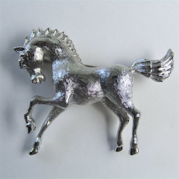 Monet Silver Tone Brooch Horse Pony